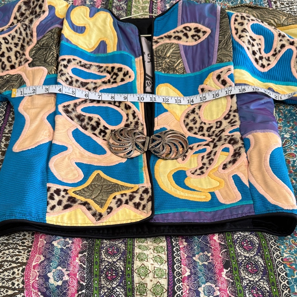 Patchwork Quilted Bomber Jacket in Turquoise, Pur… - image 5